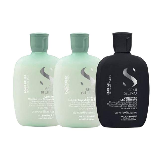 Alfaparf Milano Scalp Relief Calming Micellar Low Shampoo Duo with Complimentary Alfaparf Detox Shampoo
