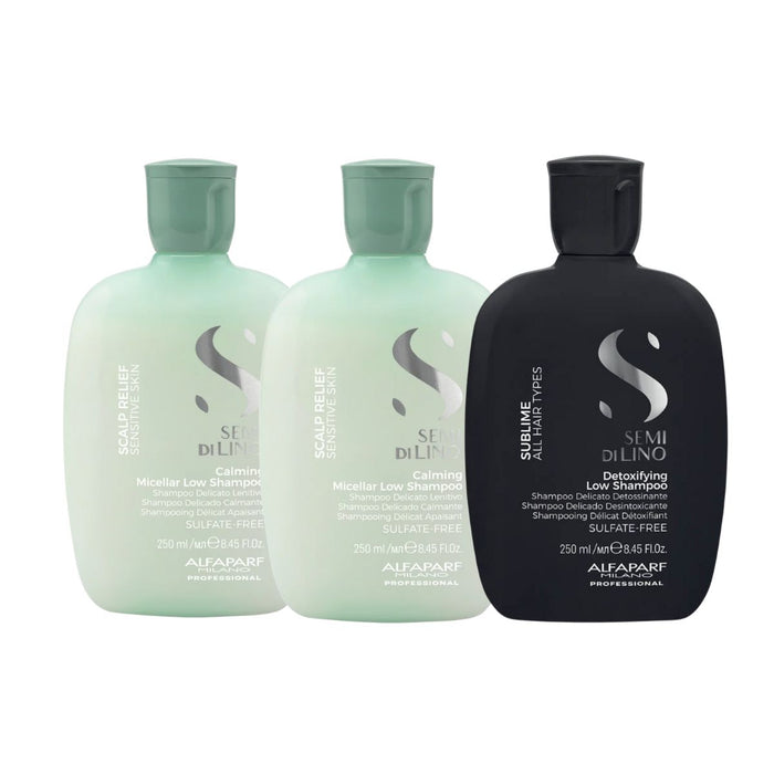 Alfaparf Milano Scalp Relief Calming Micellar Low Shampoo Duo with Complimentary Alfaparf Detox Shampoo