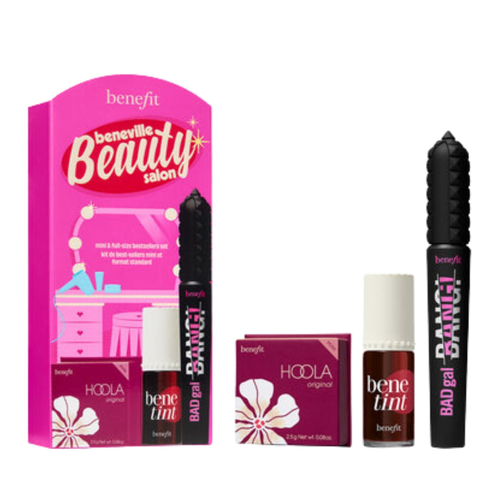 Benefit Beneville Beauty Salon Makeup Gift Set with Benetint Dark Cherry, BADgal BANG! Mascara and Hoola Bronzer