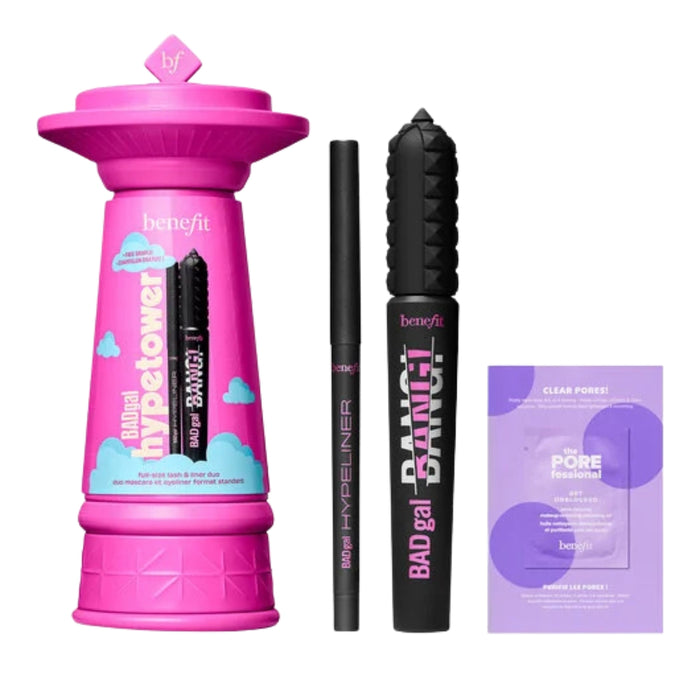 Benefit BADgal Hypetower Eye Makeup Gift Set with BADgal BANG! Mascara, BADgal Hypeliner and POREfessional Get Unblocked Cleansing Oil