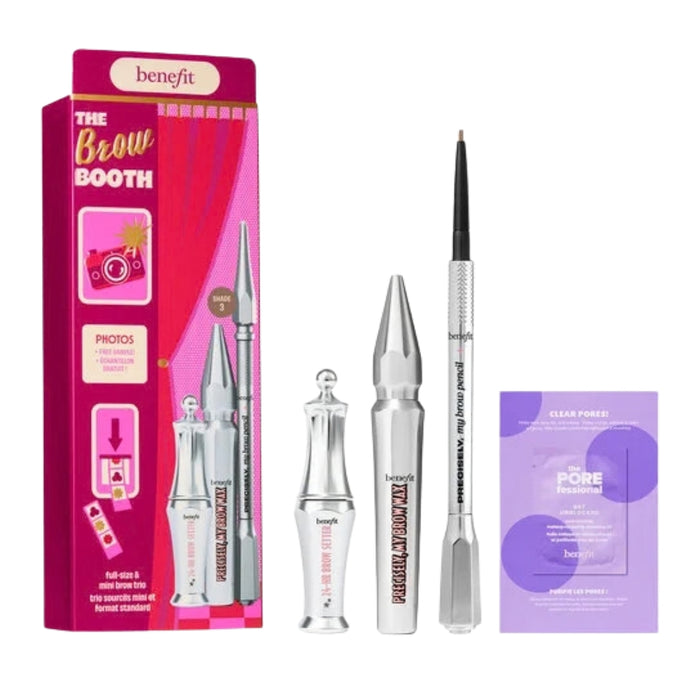 Benefit The Brow Booth Brow Gift Set Shade 3 Light Brown with Precisely My Brow Pencil, Brow Wax and 24-HR Brow Setter