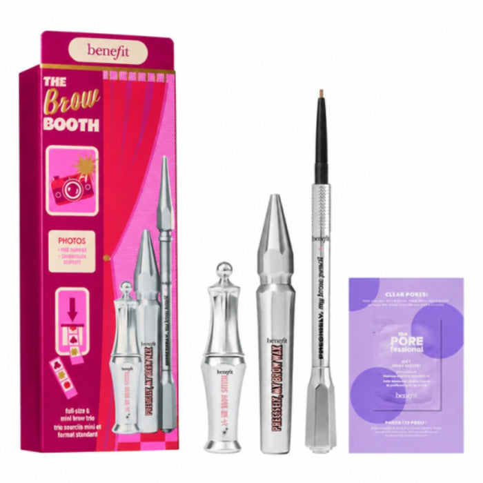 Benefit The Brow Booth Brow Gift Set Shade 4 Deep Brown with Precisely My Brow Pencil, Brow Wax and 24-HR Brow Setter