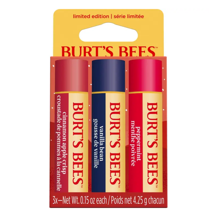 Burt’s Bees Winter Wonders Lip Balm Trio Cinnamon Apple Crisp Vanilla Bean and Peppermint
