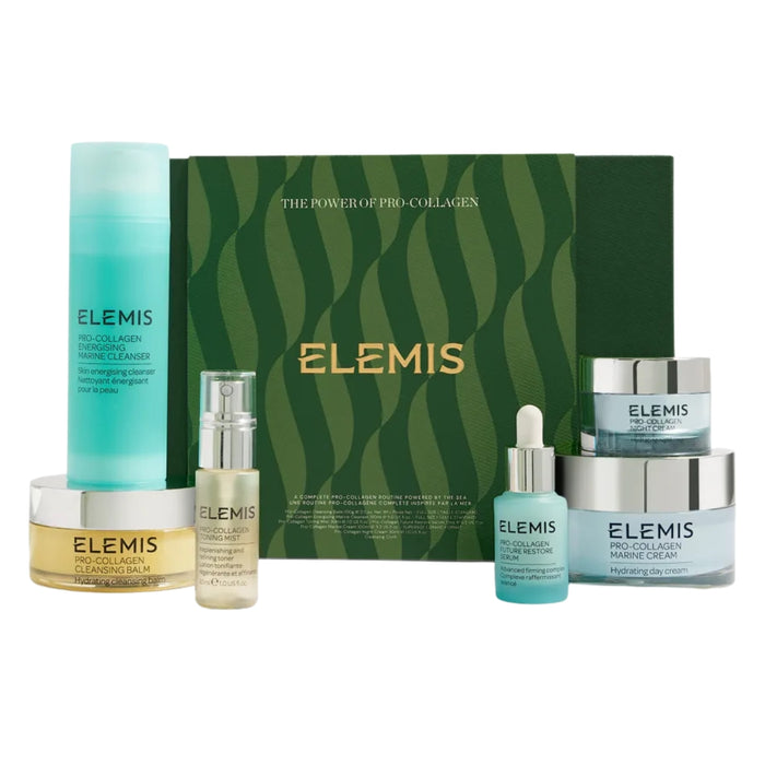 ELEMIS The Power of Pro-Collagen Complete Skincare Gift Set with Cleansing Balm, Toning Mist, Marine Cleanser, Future Restore Serum, Marine Cream and Night Cream