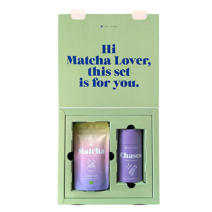 Health Bar Matcha Starter Set with 50g Ceremonial Matcha and Bamboo Chasen Whisk