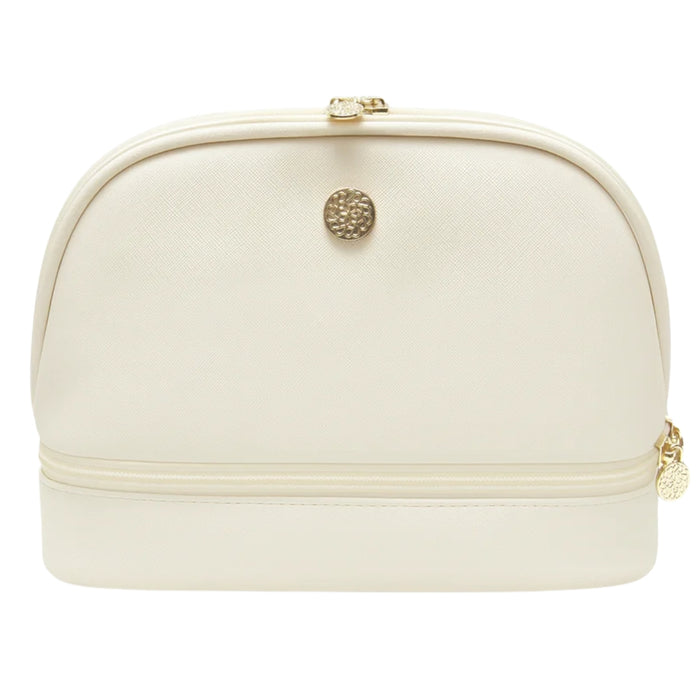 Lisa & Co Luxe Two Tier Make Up Bag in Soft Cream with Gold Detailing