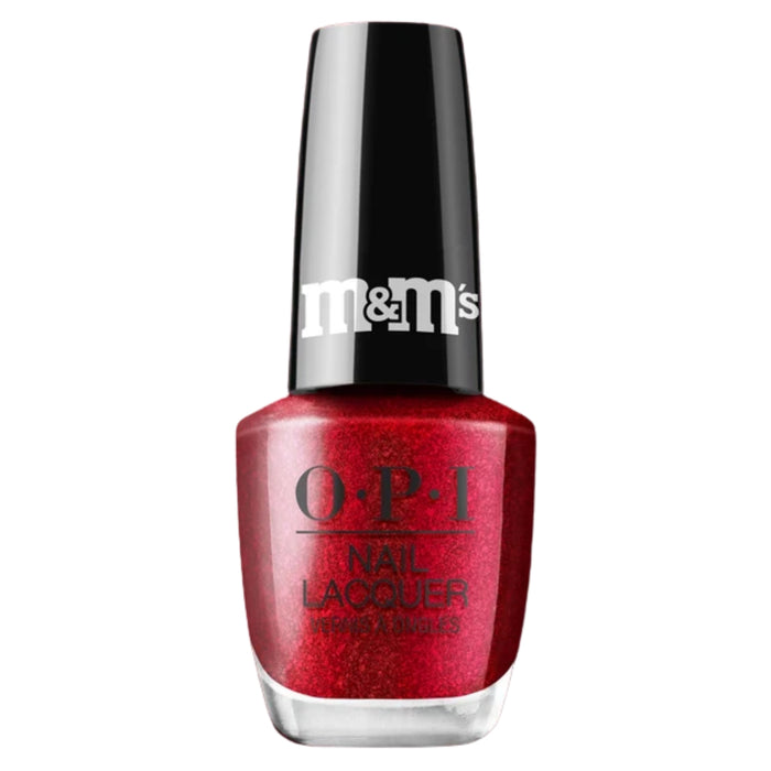 OPI Red-iculously Sweet Deep Red Shimmer Nail Lacquer from the OPI x M&M'S Holiday Collection