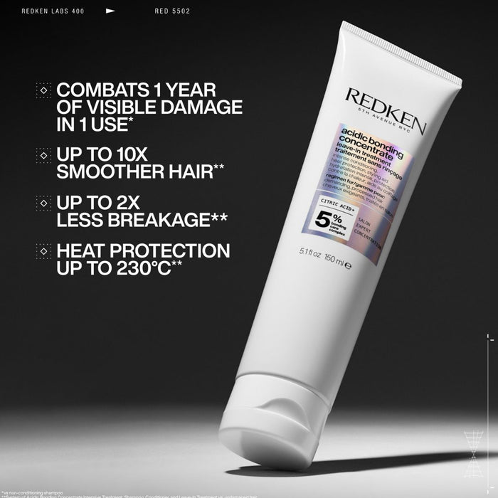 Redken Acidic Bonding Concentrate Leave-In Treatment, Bond Repair for Damaged Hair with Heat Protection 150ml