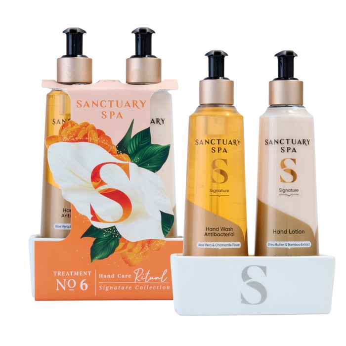 Sanctuary Spa Signature Hand Care Ritual Gift Set with Hand Wash, Hand Lotion and Ceramic Tray