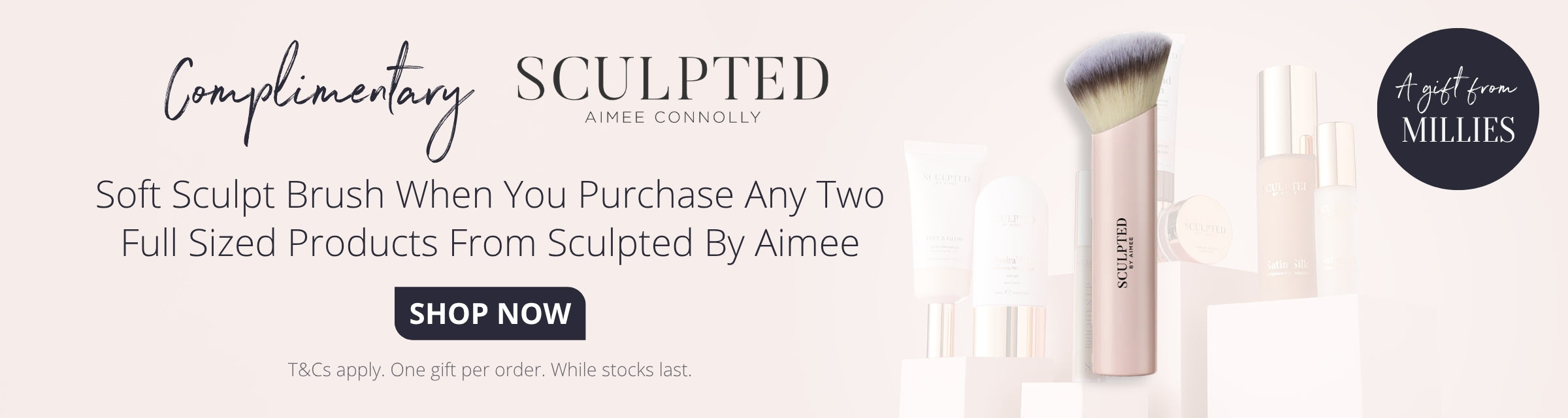 Soft sculpt brush when you purchase any two full-size products by Sculpted by Aimee. 
