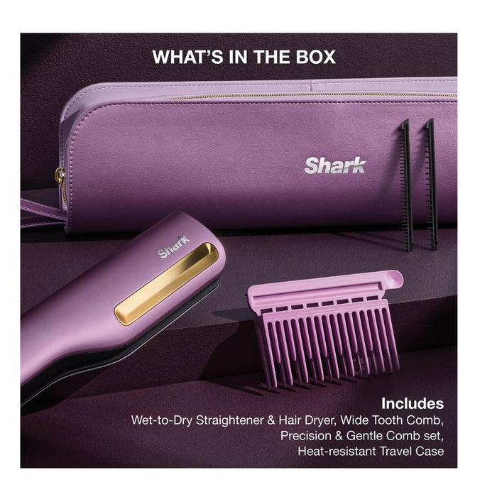 Shark SilkiPro Straight Hair Straightener + Dryer in One Tool with Heat-Resistant Storage Case-Plum Satin