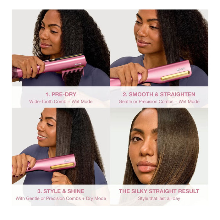 Shark SilkiPro Straight Hair Straightener + Dryer in One Tool with Heat-Resistant Storage Case-Rose Petal