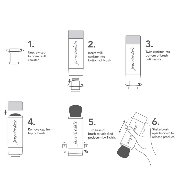 Jane Iredale Powder-Me SPF Dry Sunscreen Refillable Brush instructions 