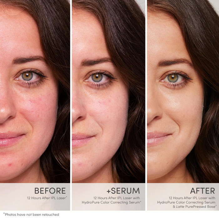 Jane Iredale HydroPure Color Correcting Serum with Hyaluronic Acid & CoQ10 before and after 