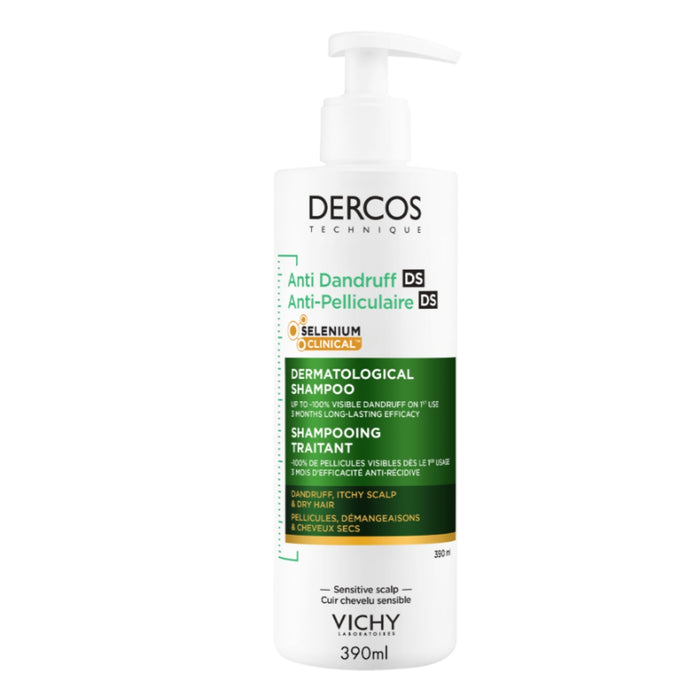 VICHY Dercos Technique Anti-Dandruff Purifying Shampoo for Sensitive, Dry Hair and Scalp 390ml