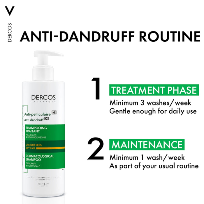 VICHY Dercos Technique Anti-Dandruff Purifying Shampoo for Sensitive Dry Hair and Scalp 390ml