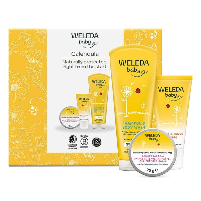 Weleda Baby Calendula Gift Set with Shampoo & Body Wash, Nappy Change Cream and All Purpose Balm