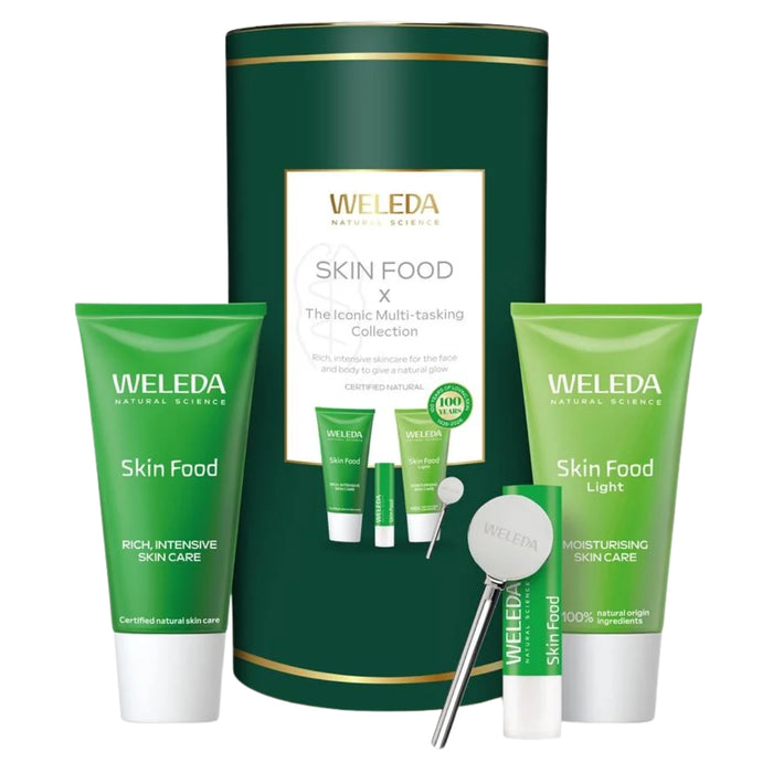 Weleda Skin Food The Iconic Multi-Tasking Collection Gift Set with Skin Food, Skin Food Light, Lip Stick and Tube Squeezer Key